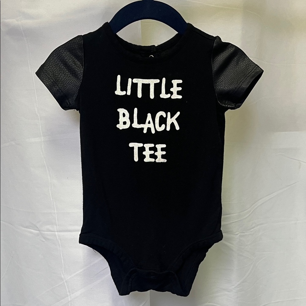 Koala KIK baby Black Bodysuit “Little Black Tee” faux leather sleeves 6 months